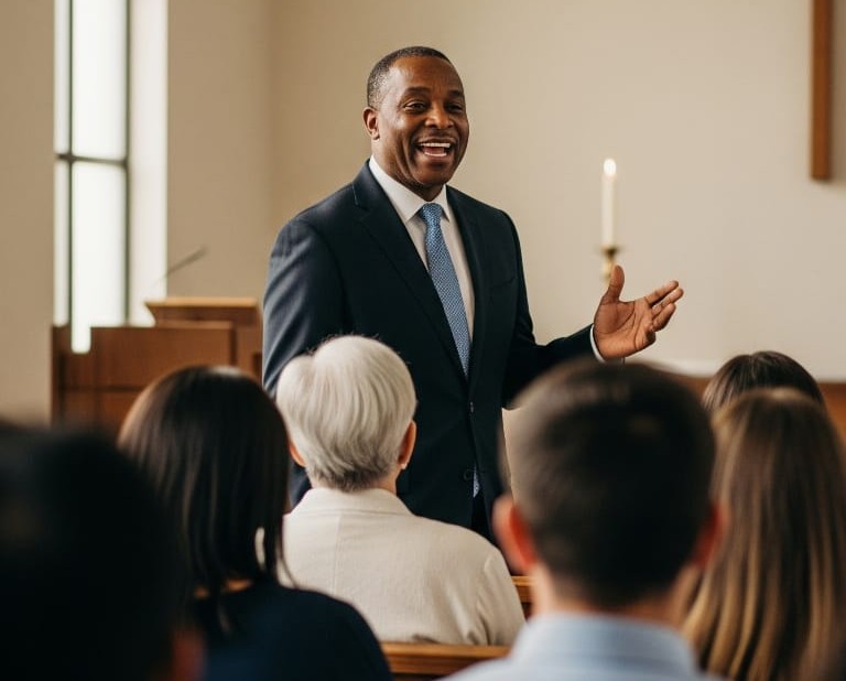 Pastor preaching at the pulpit